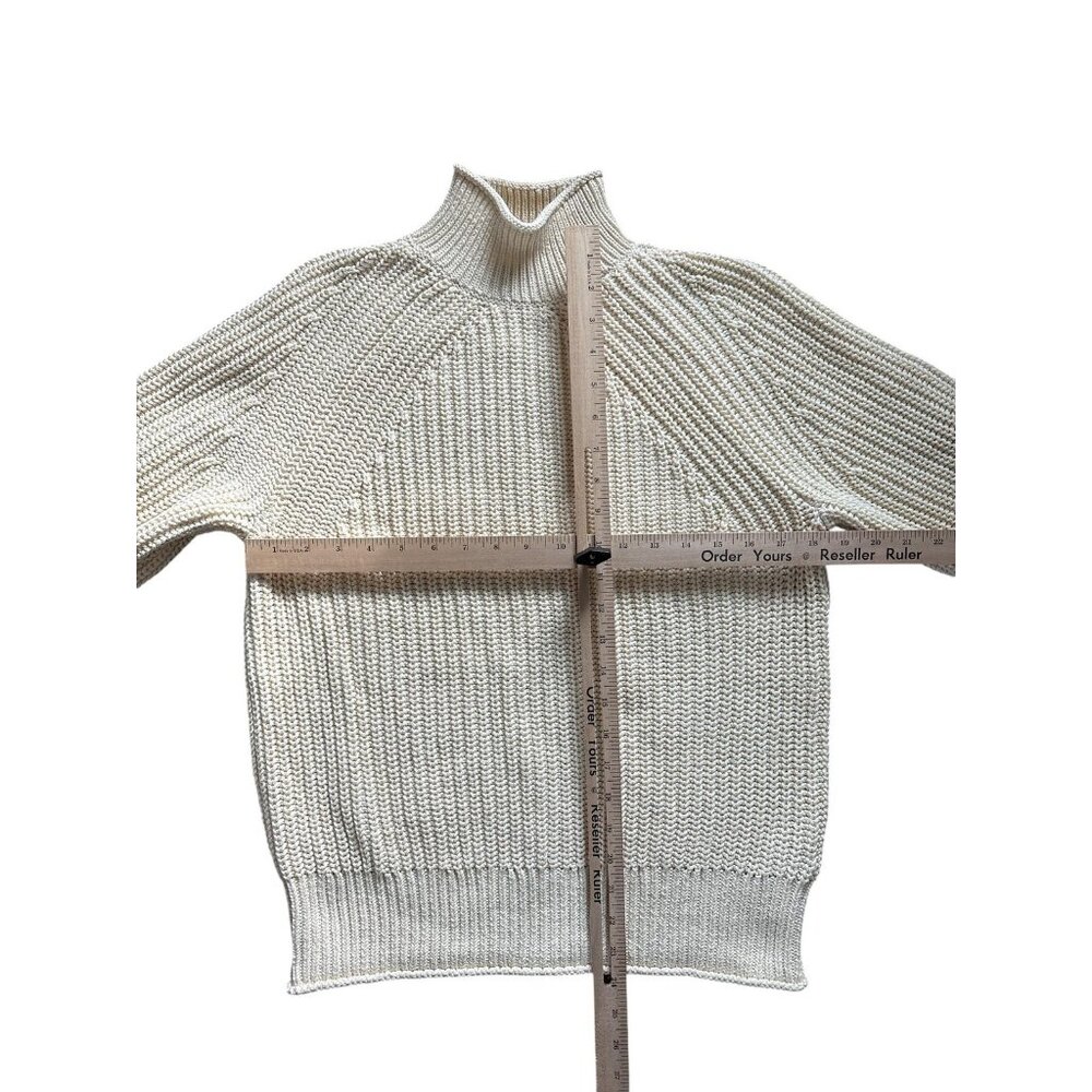J Crew Sweater Womens Small Off White Mock Neck Pullover Chunky Cotton Knit - Picture 5 of 9